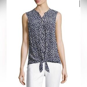 Joie Edalette Tie-Front 100% Silk Blouse‎ Dot Print